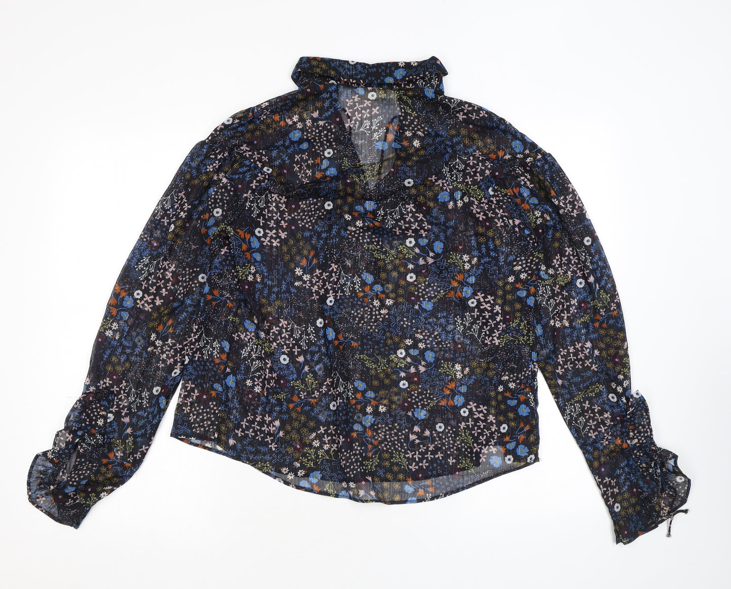 VILA Womens Black Floral Polyester Basic Blouse Size 8 Collared