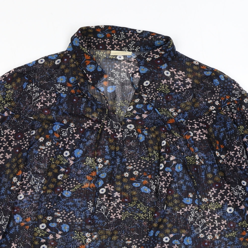 VILA Womens Black Floral Polyester Basic Blouse Size 8 Collared