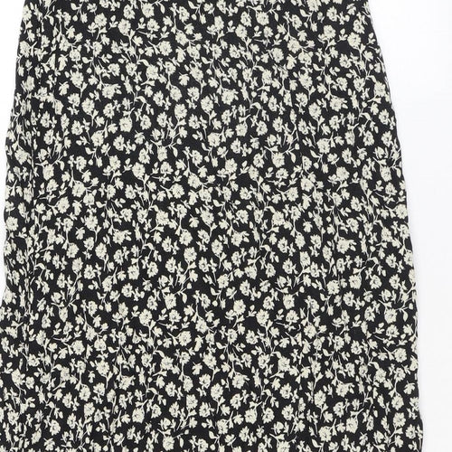 New Look Womens Black Floral Viscose Wrap Skirt Size 6 Button
