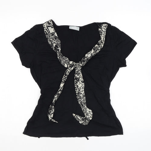Wallis Womens Black Viscose Basic T-Shirt Size 14 Scoop Neck