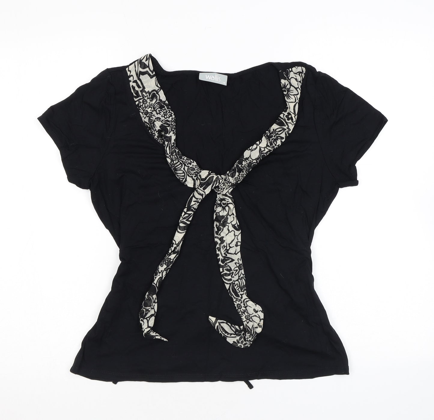 Wallis Womens Black Viscose Basic T-Shirt Size 14 Scoop Neck