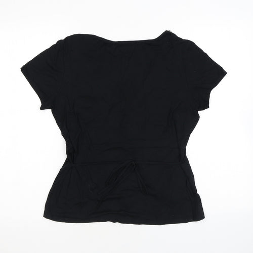 Wallis Womens Black Viscose Basic T-Shirt Size 14 Scoop Neck