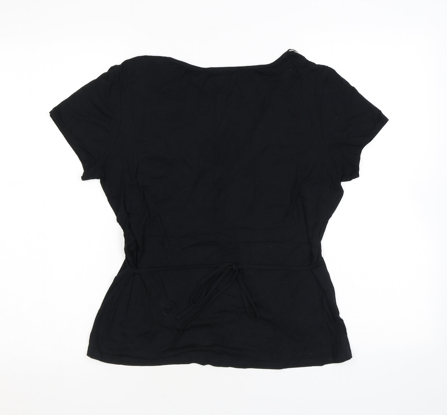 Wallis Womens Black Viscose Basic T-Shirt Size 14 Scoop Neck