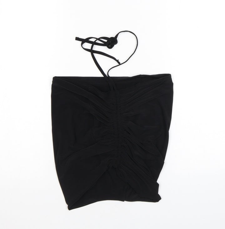 PRETTYLITTLETHING Womens Black Polyester Cropped Blouse Size 6 Halter