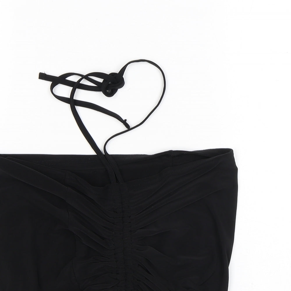 PRETTYLITTLETHING Womens Black Polyester Cropped Blouse Size 6 Halter
