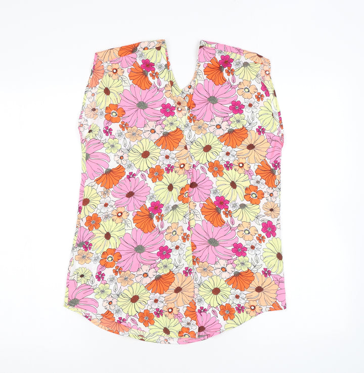 Marks and Spencer Womens Pink Floral Polyester Basic Tank Size 6 V-Neck