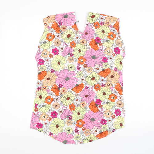 Marks and Spencer Womens Pink Floral Polyester Basic Tank Size 6 V-Neck