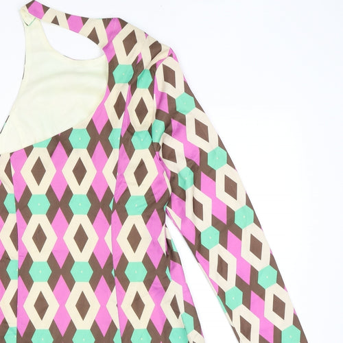 Zara Womens Multicoloured Geometric Polyester A-Line Size M One Shoulder Button