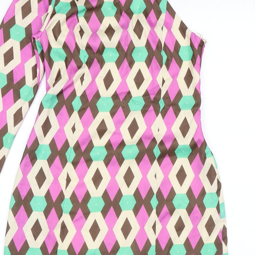 Zara Womens Multicoloured Geometric Polyester A-Line Size M One Shoulder Button