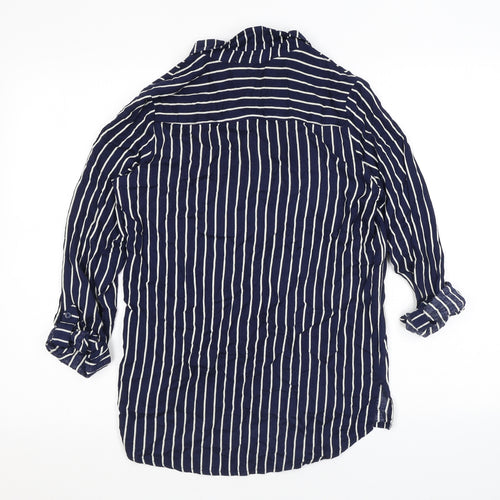 H&M Womens Blue Striped Viscose Basic Button-Up Size 6 Collared