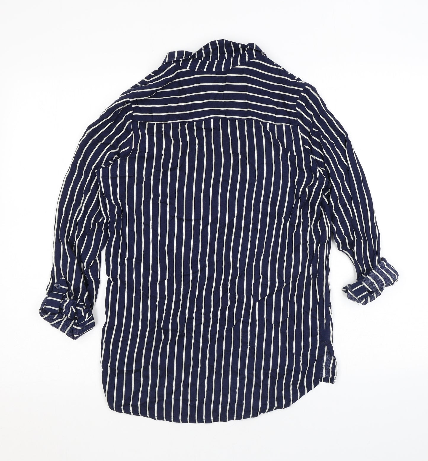 H&M Womens Blue Striped Viscose Basic Button-Up Size 6 Collared