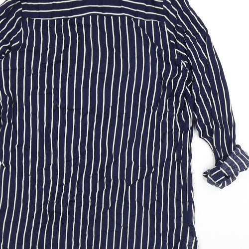 H&M Womens Blue Striped Viscose Basic Button-Up Size 6 Collared