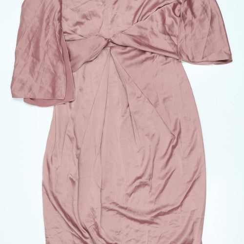 Pomelo Womens Pink Polyester A-Line Size S V-Neck Zip