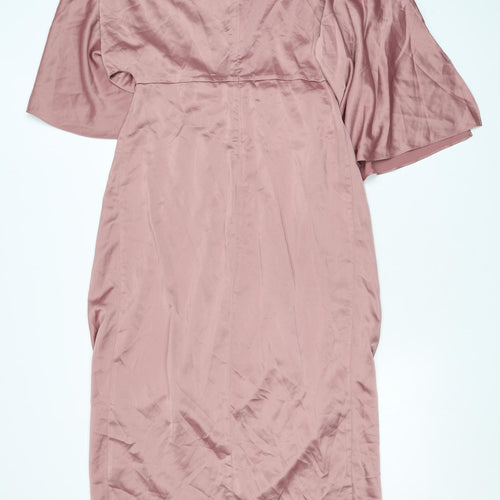 Pomelo Womens Pink Polyester A-Line Size S V-Neck Zip