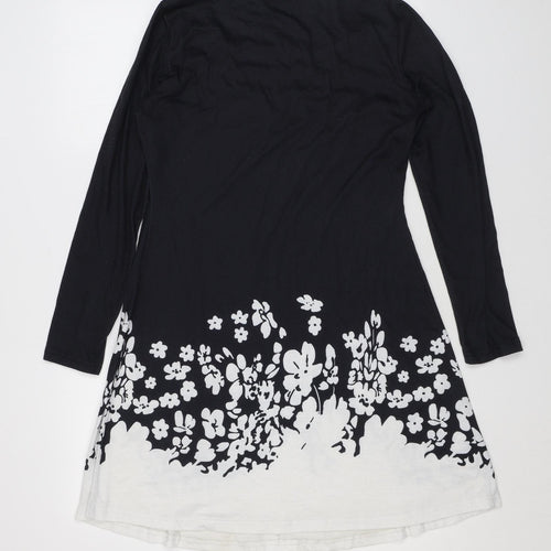 Sheilay Womens Black Floral Polyester A-Line Size S V-Neck Pullover