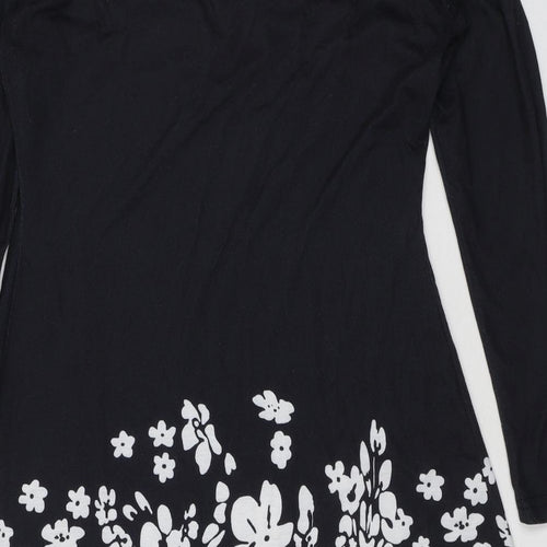 Sheilay Womens Black Floral Polyester A-Line Size S V-Neck Pullover