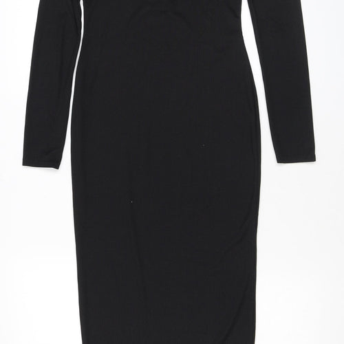 PRETTYLITTLETHING Womens Black Polyester Bodycon Size 6 Scoop Neck Button