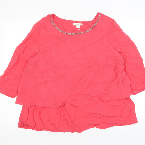 Monsoon Womens Pink Viscose Basic Blouse Size 16 Roll Neck - Beading