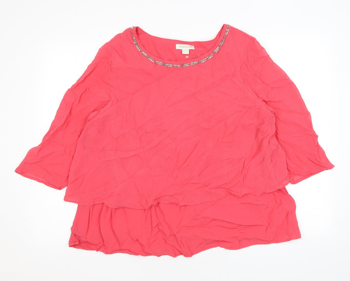 Monsoon Womens Pink Viscose Basic Blouse Size 16 Roll Neck - Beading