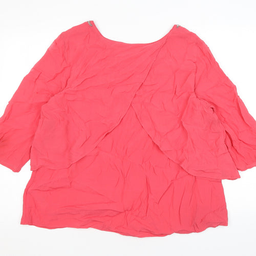 Monsoon Womens Pink Viscose Basic Blouse Size 16 Roll Neck - Beading