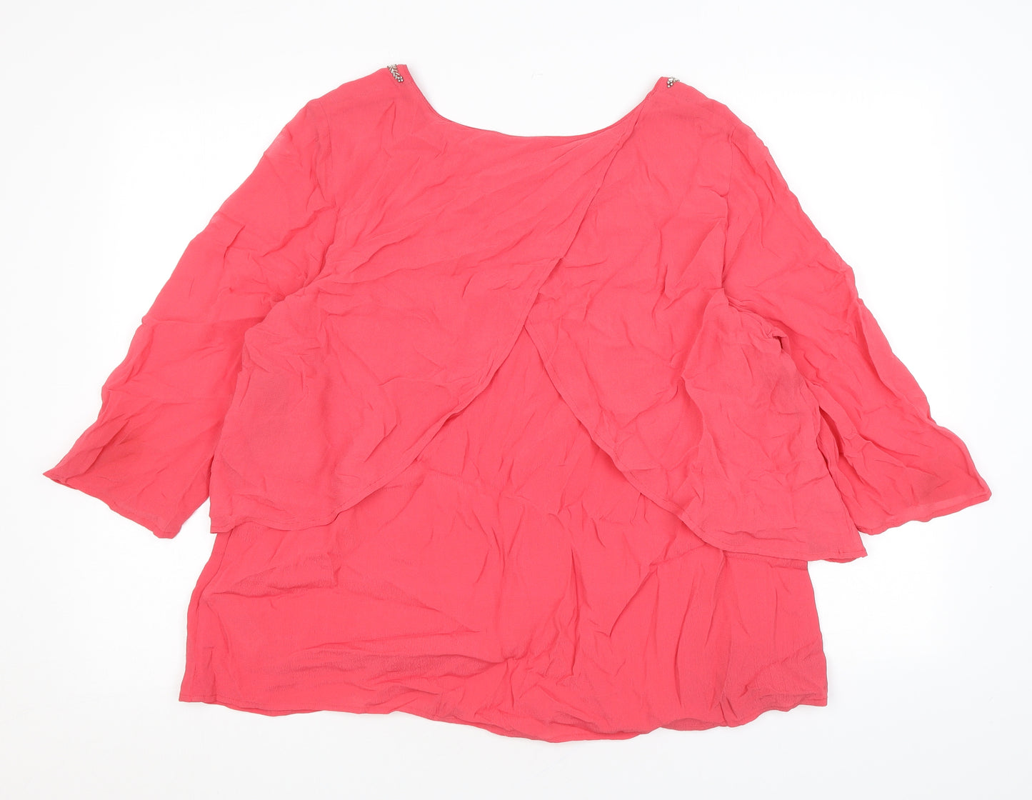 Monsoon Womens Pink Viscose Basic Blouse Size 16 Roll Neck - Beading