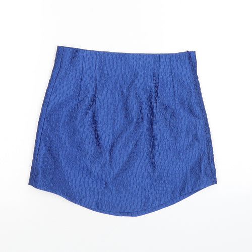 Zara Womens Blue Geometric Polyester Mini Skirt Size S Zip