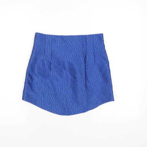 Zara Womens Blue Geometric Polyester Mini Skirt Size S Zip