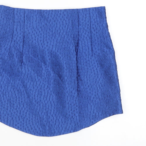 Zara Womens Blue Geometric Polyester Mini Skirt Size S Zip