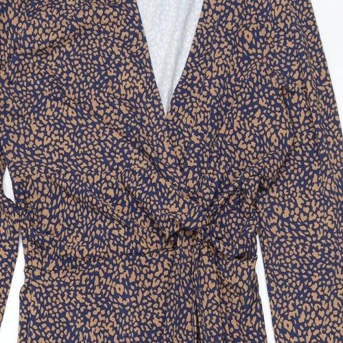 Lands' End Womens Orange Animal Print Cotton A-Line Size S V-Neck Pullover - Leopard Print