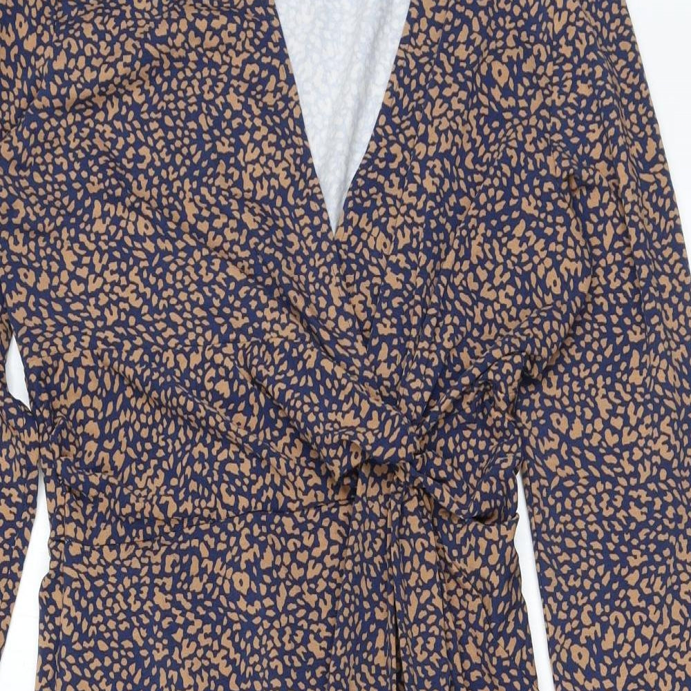 Lands' End Womens Orange Animal Print Cotton A-Line Size S V-Neck Pullover - Leopard Print