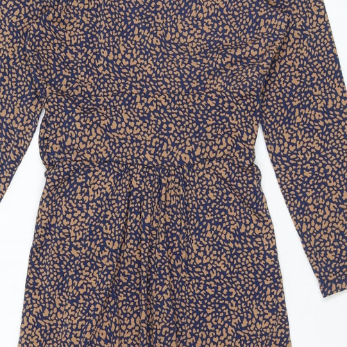 Lands' End Womens Orange Animal Print Cotton A-Line Size S V-Neck Pullover - Leopard Print