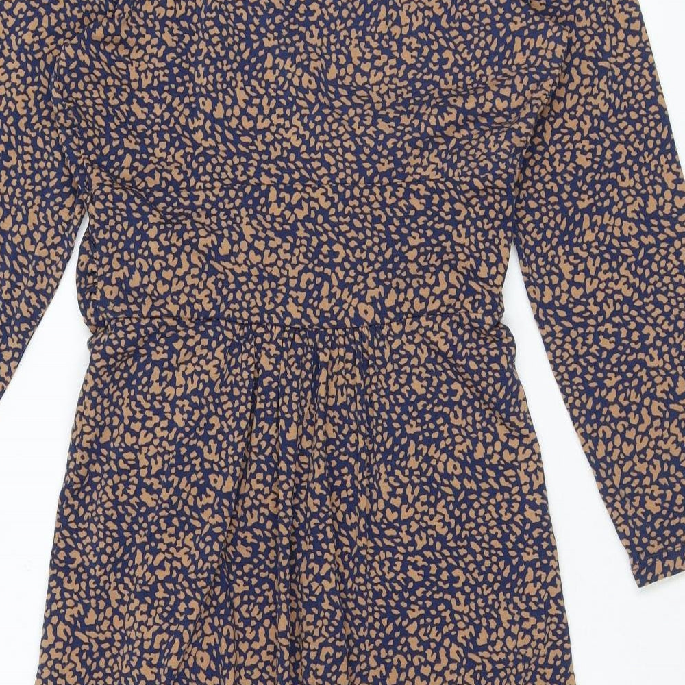Lands' End Womens Orange Animal Print Cotton A-Line Size S V-Neck Pullover - Leopard Print