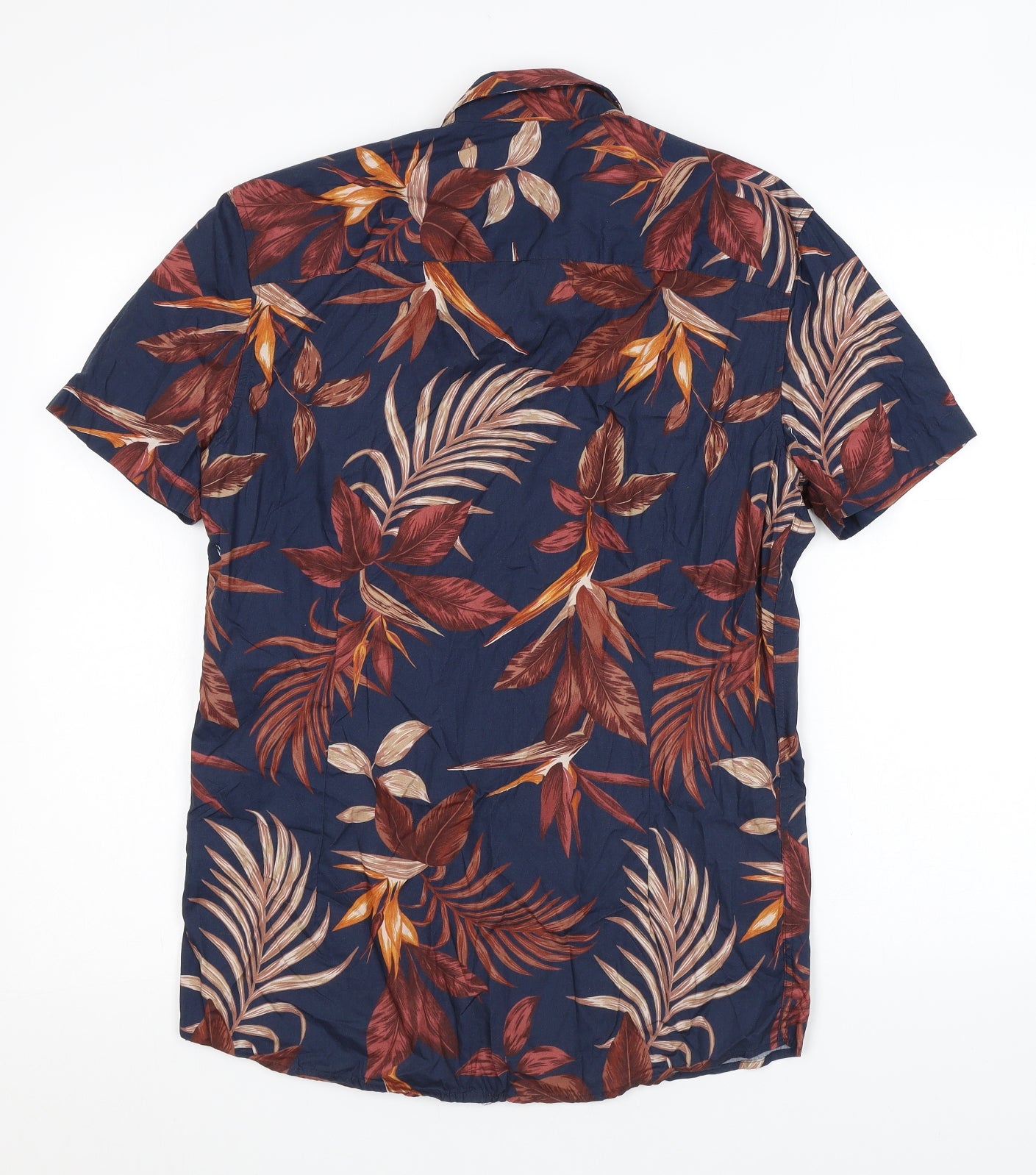 NEXT Mens Blue Geometric Cotton Button-Up Size S Collared Button - Leaf print