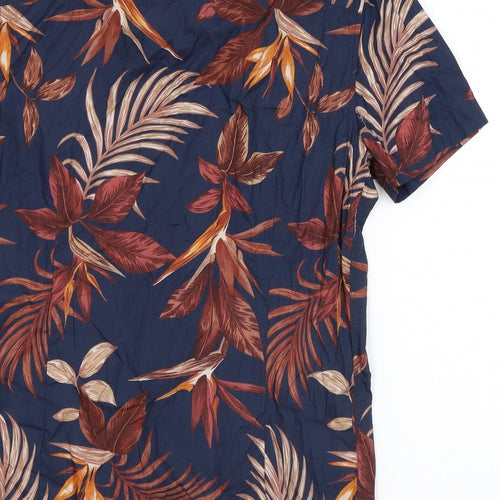 NEXT Mens Blue Geometric Cotton Button-Up Size S Collared Button - Leaf print