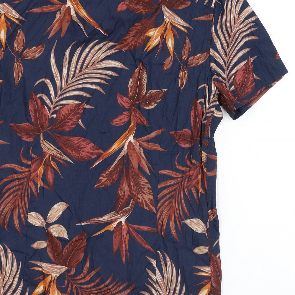 NEXT Mens Blue Geometric Cotton Button-Up Size S Collared Button - Leaf print