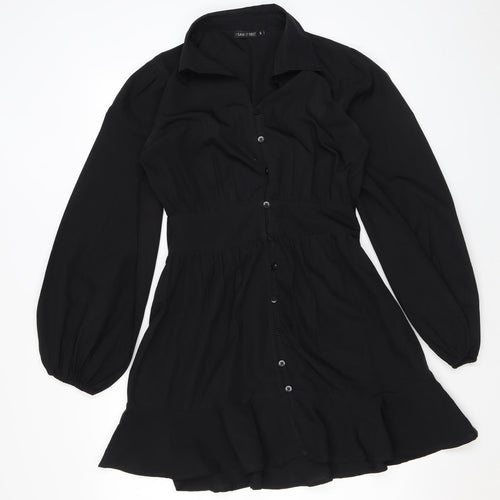 I SAW IT FIRST Womens Black Polyester Shirt Dress Size 6 Collared Button