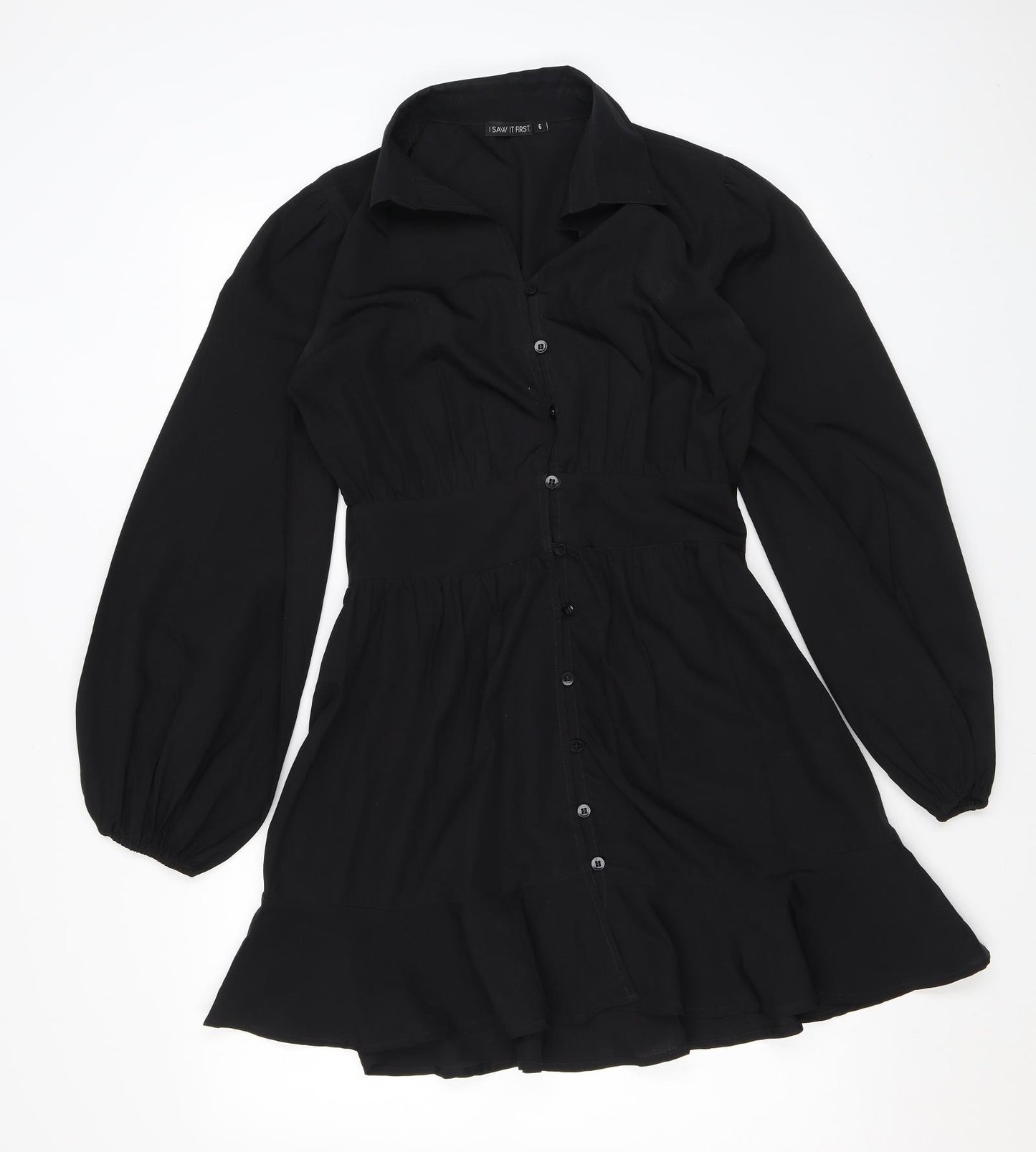 I SAW IT FIRST Womens Black Polyester Shirt Dress Size 6 Collared Button