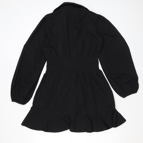 I SAW IT FIRST Womens Black Polyester Shirt Dress Size 6 Collared Button