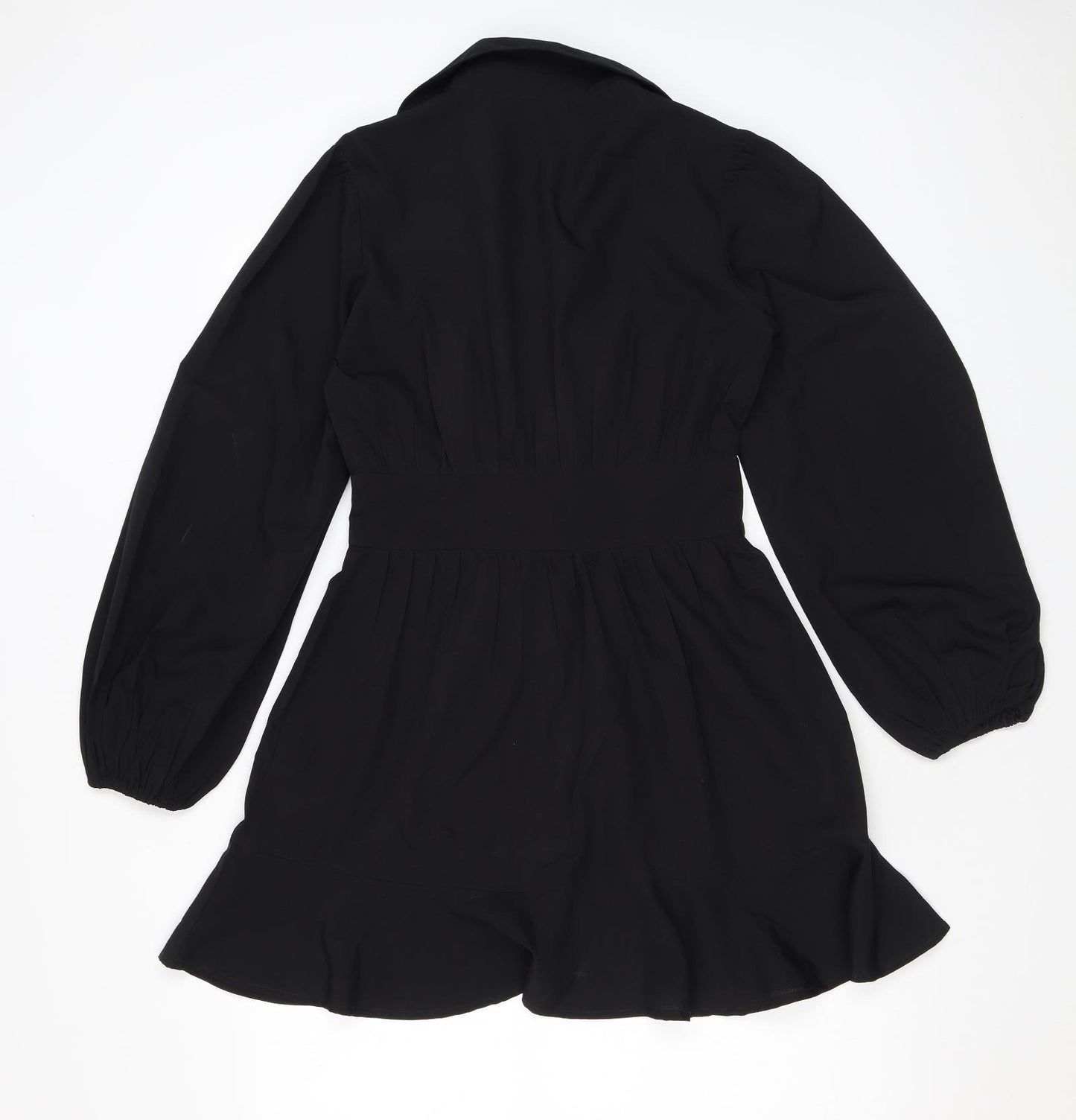 I SAW IT FIRST Womens Black Polyester Shirt Dress Size 6 Collared Button