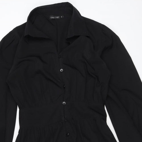 I SAW IT FIRST Womens Black Polyester Shirt Dress Size 6 Collared Button