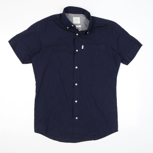 NEXT Mens Blue Polyester Button-Up Size S Collared Button