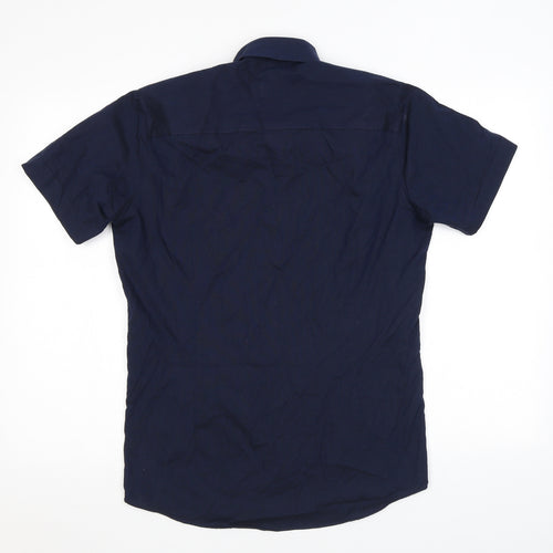 NEXT Mens Blue Polyester Button-Up Size S Collared Button