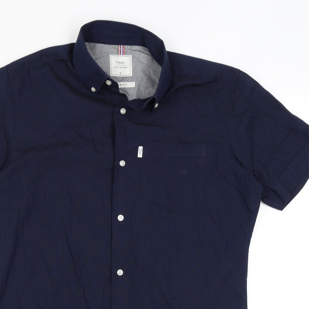 NEXT Mens Blue Polyester Button-Up Size S Collared Button