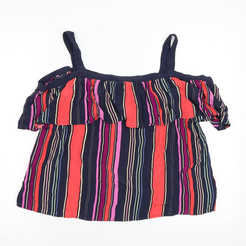 Monsoon Womens Multicoloured Striped Viscose Basic Blouse Size 16 Square Neck