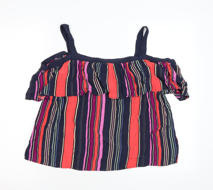 Monsoon Womens Multicoloured Striped Viscose Basic Blouse Size 16 Square Neck