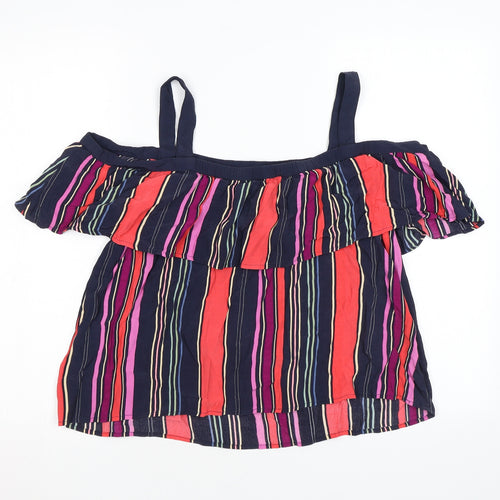 Monsoon Womens Multicoloured Striped Viscose Basic Blouse Size 16 Square Neck