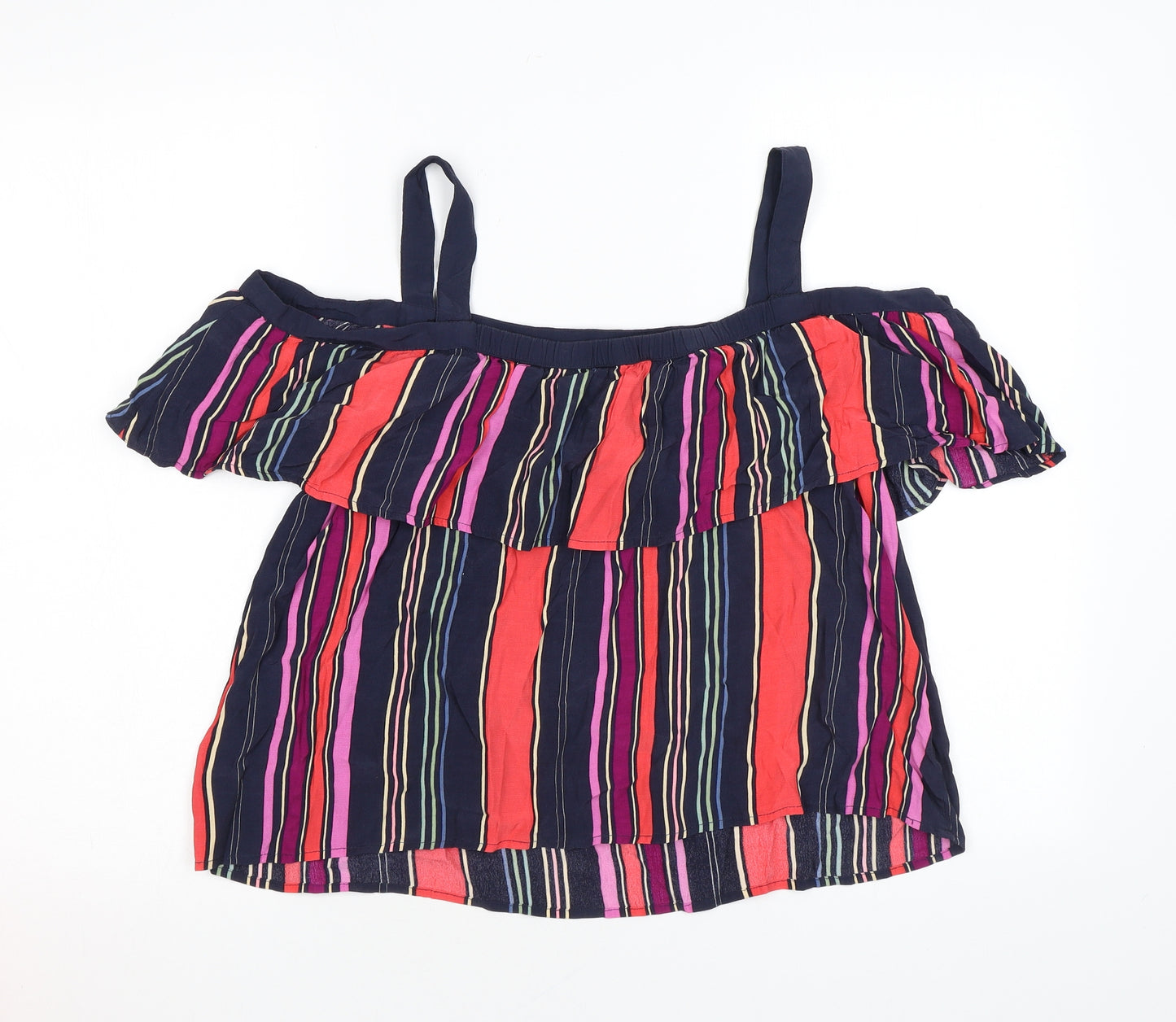Monsoon Womens Multicoloured Striped Viscose Basic Blouse Size 16 Square Neck
