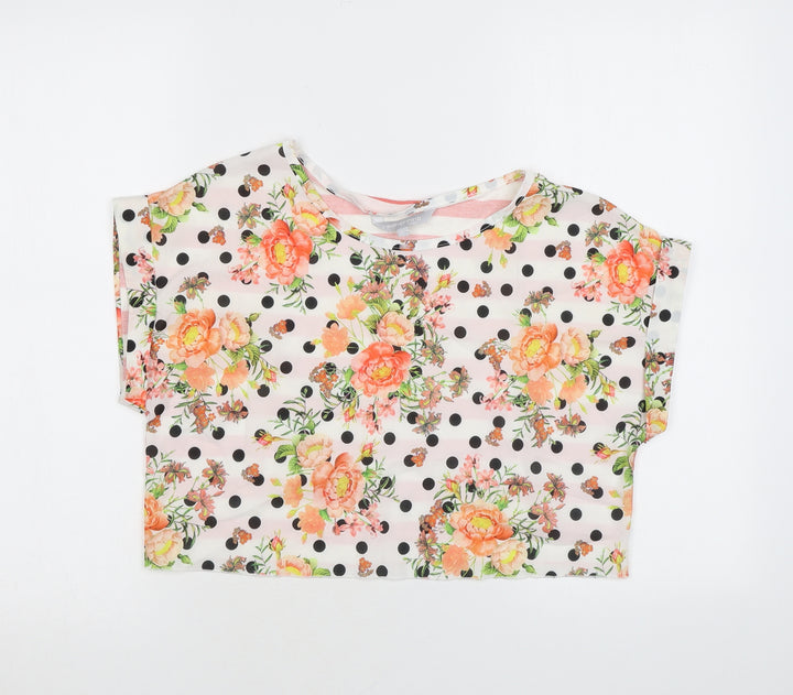 Red Herring Womens Multicoloured Polka Dot Polyester Cropped T-Shirt Size 12 Round Neck
