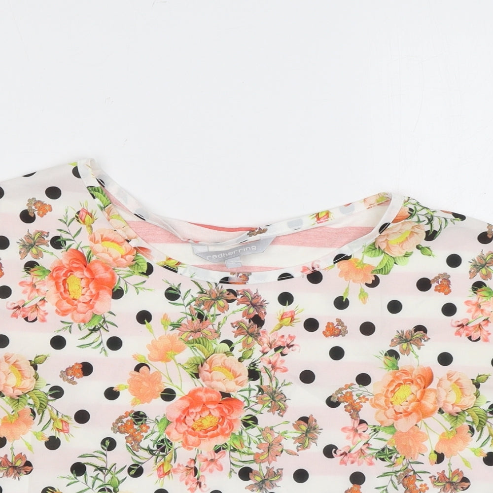 Red Herring Womens Multicoloured Polka Dot Polyester Cropped T-Shirt Size 12 Round Neck