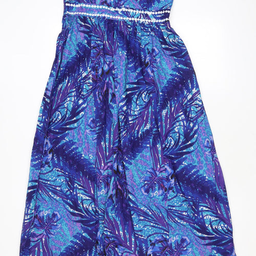 Debenhams Womens Blue Geometric Cotton Maxi Size 12 V-Neck